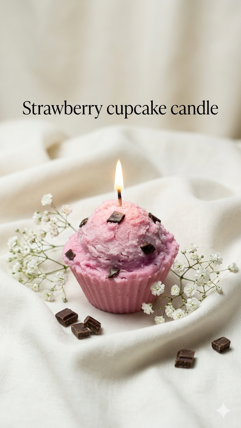 Strawberry cupcake candle
